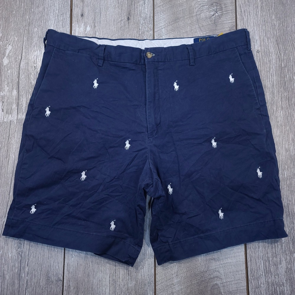 Polo Ralph Lauren Shorts Mens 38 Blue All Over Pony Logo Stretch Classic Fit